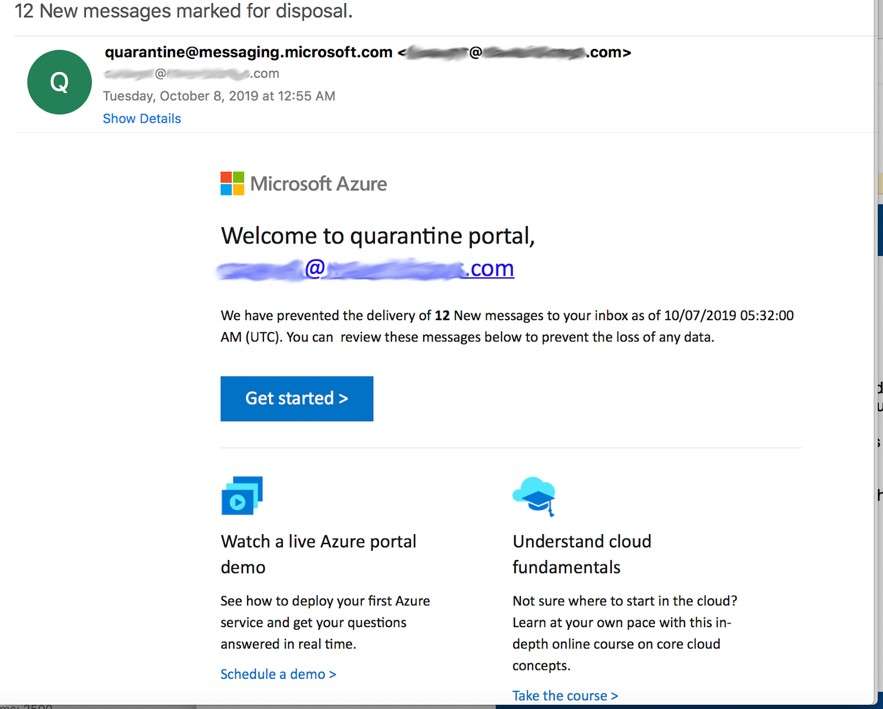 Microsoft Azure Phishing Email