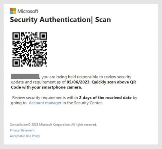 Phishing – Quishing email impersonating Microsoft