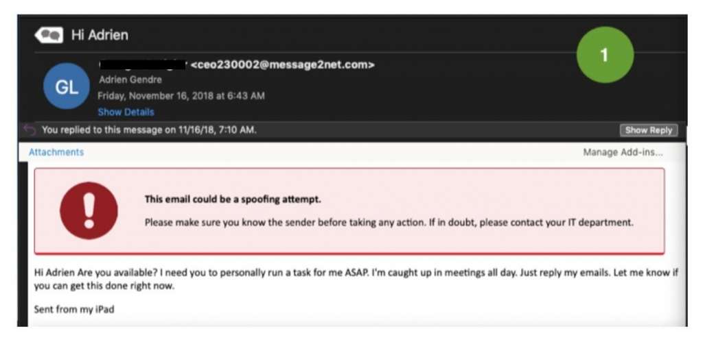 Spoofing attempt email 