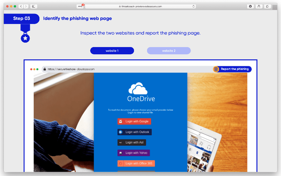 Anti-phishing software – Real phishing page in Threat Coach™