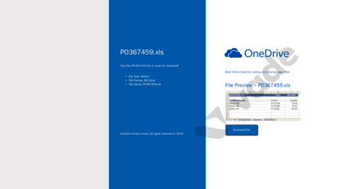 Microsoft cybersecurity - One Drive phishing page