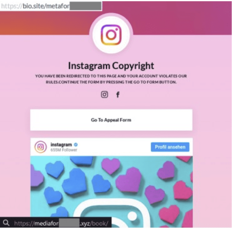 Phishing and malware – Instagram phishing page