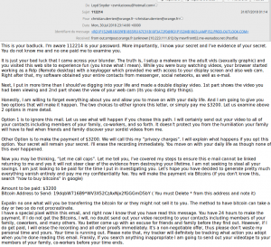 Sextortion email with an obfuscated blockchain address